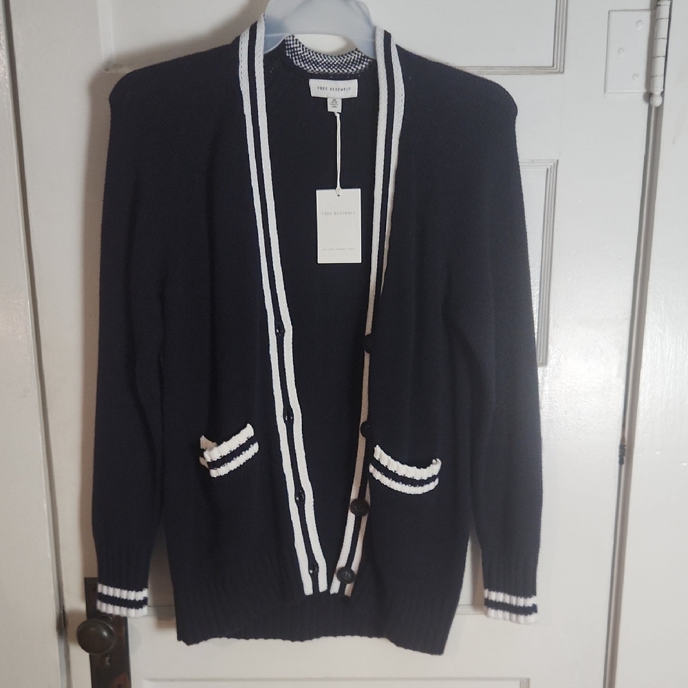 The Row Blue Cardigan with White Trim